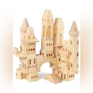 Natural Wooden Building Blocks Set Medieval Castle Knights Princesses Montessori